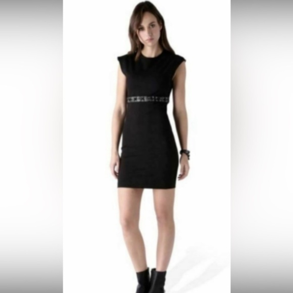 NWOT XS Diesel Sheath Dress Lace Leather Capped sleeves black- Italian designer.